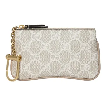 GUCCI Ophidia Canvas With Leather Canvas Bag Key Pouches Women's Beige Mixed Wheat