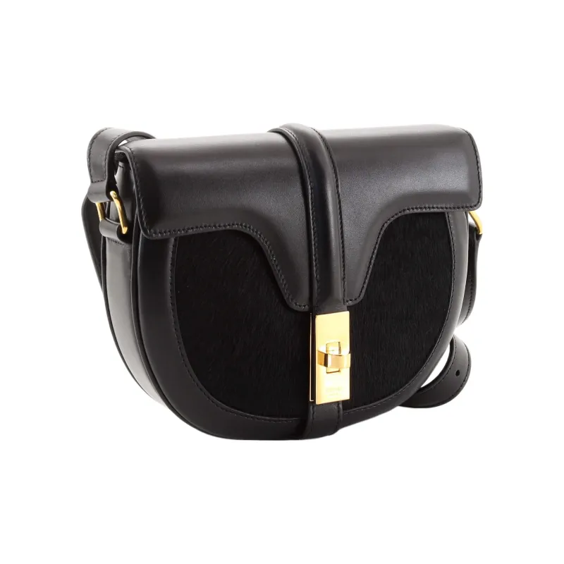 CELINE Besace Cowhide With Horsehair Saddle Bag Shoulder Bag Crossbody Bag Small Size Women's Black-1