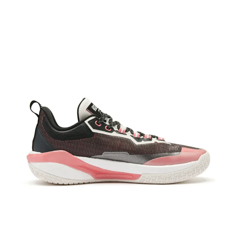 QIAODAN Blade 7.0 PRO Cushioning Breathable Balance Height Increasing Low Top Basketball Shoes Men's White Pink-1