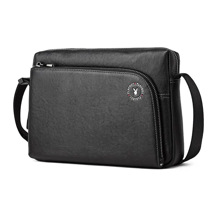 Playboy Top Grain Cow Leather Crossbody Bag Regular Men's Black-1