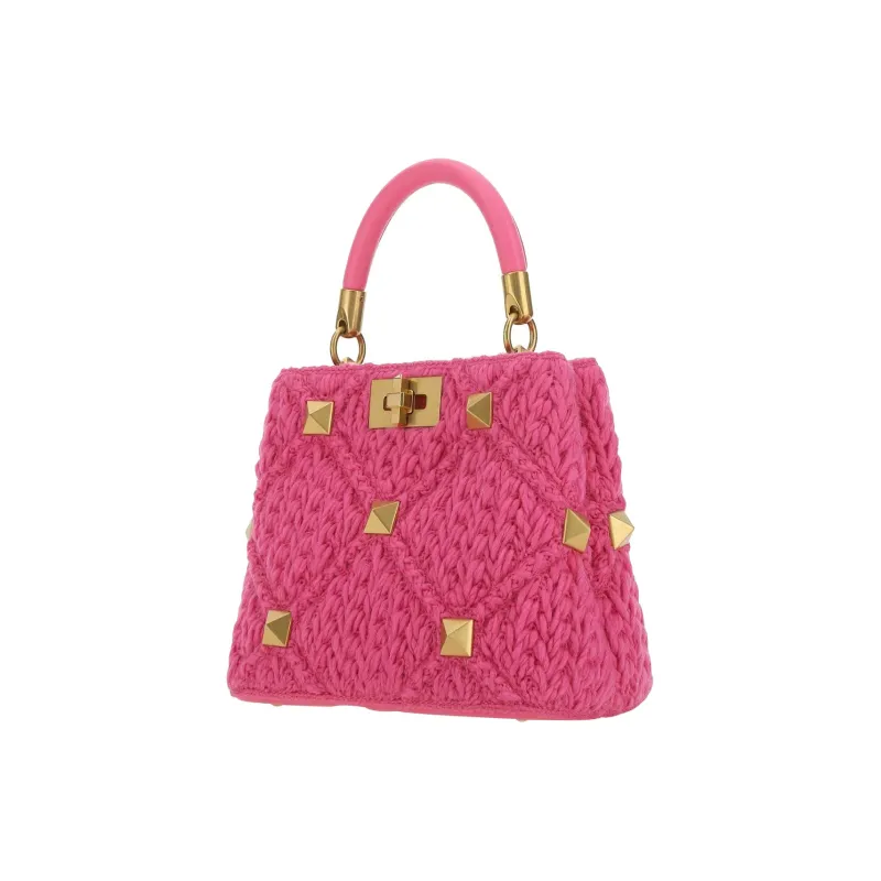 Valentino Fabric With Leather Chain Bag Shoulder Bag Crossbody Bag Handbag Women's Pink-1