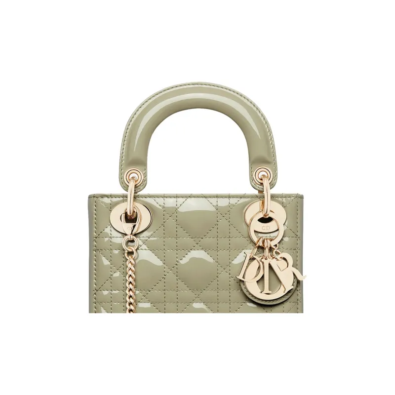 DIOR Lady Dior Patent Leather Cowhide Daisie Bag Shoulder Bag Crossbody Bag Handbag Mini Women's Gray Green-5