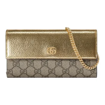 GUCCI GG Marmont Supreme Canvas Wallet, Crossbody Bag, Shoulder Bag Women's Gold & Brown
