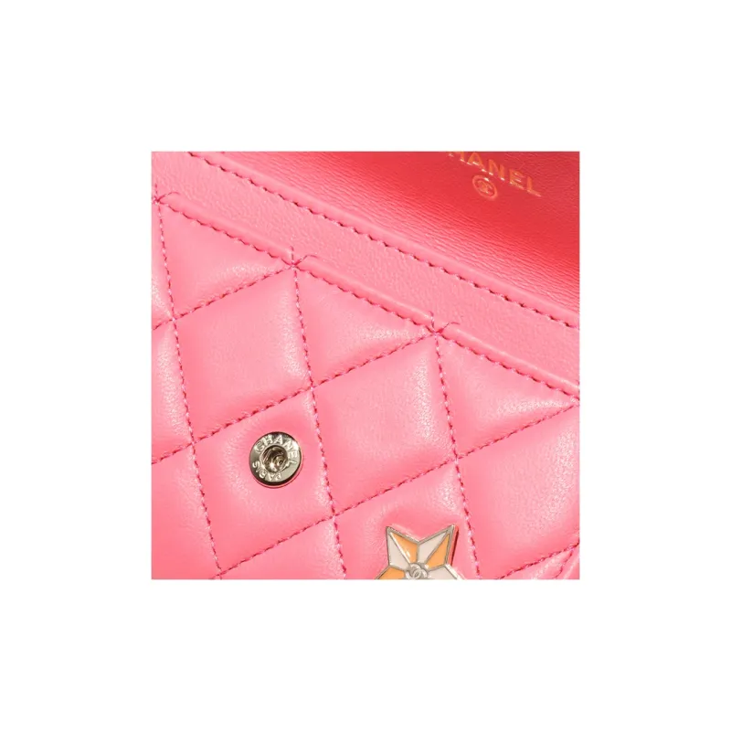 CHANEL Lambskin Flap Card Bag Women's Coral Pink-3