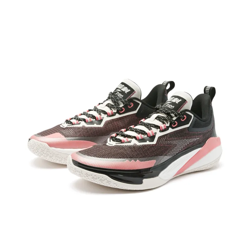 QIAODAN Blade 7.0 PRO Cushioning Breathable Balance Height Increasing Low Top Basketball Shoes Men's White Pink-2