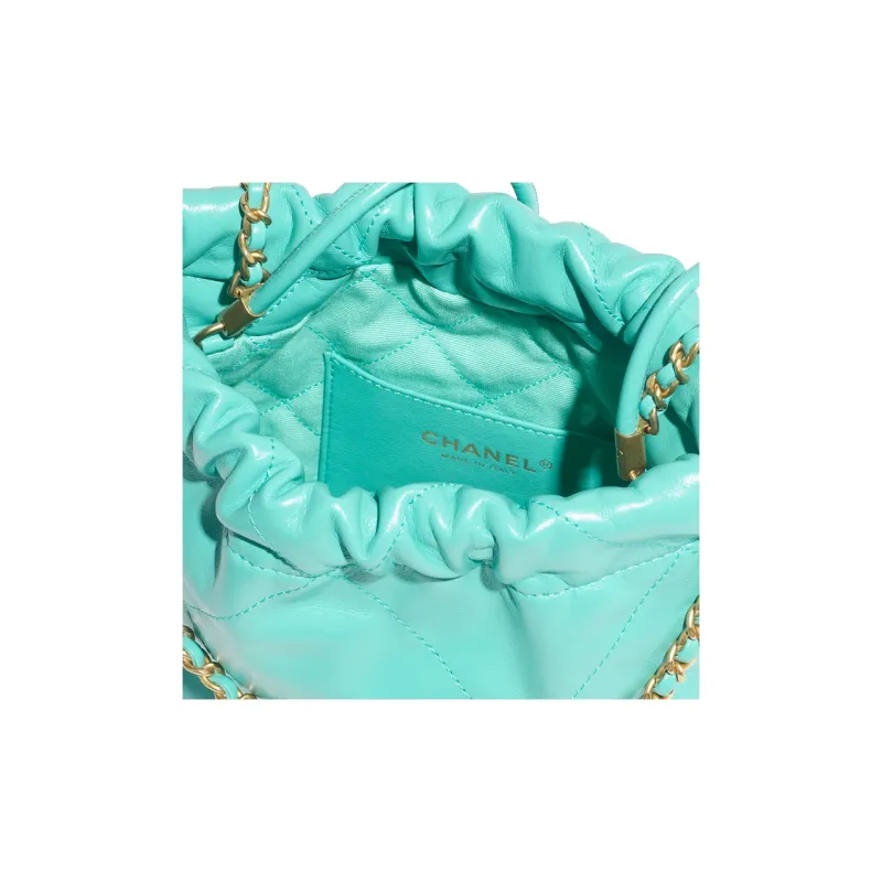 CHANEL 22Bag Shiny Calfskin Bucket Bag, Shoulder Bag, Crossbody Bag Women's Turkish Blue-3