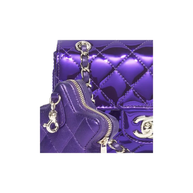 CHANEL Calfskin With Lambskin Flap Bag, Star Shaped Coin Purse, Shoulder Bag, Crossbody Bag Mini Women's Purple-2