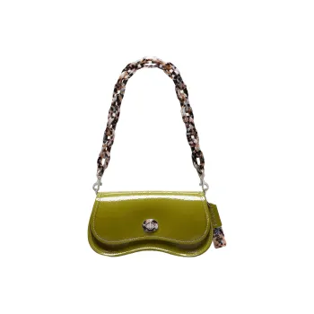 Coachtopia Wavy Dinky Patent Leather Handbag, Shoulder Bag Women's Olive Green