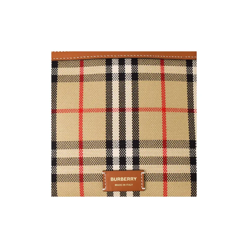 Burberry Check Cotton Small London Tote Bag Briar Brown/Black-7