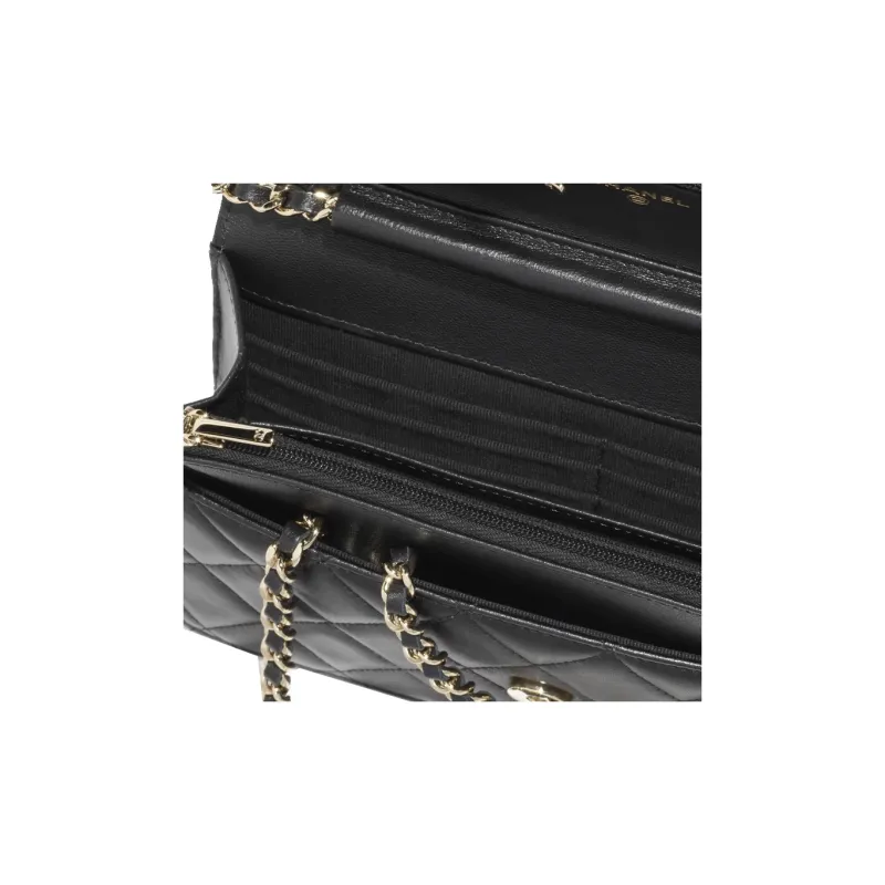 CHANEL Lambskin With Enamel Shoulder Bag, Crossbody Bag, Wallet Women's Black-2