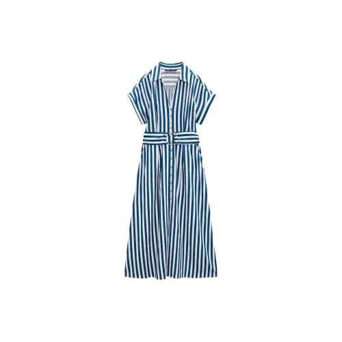 ZARA Short-Sleeved Dresses Women's Blue