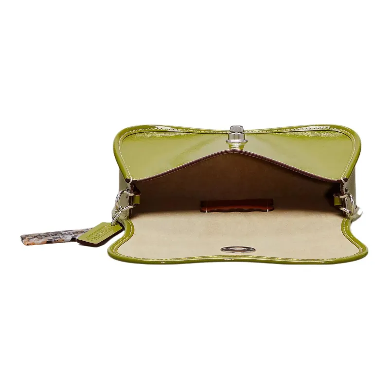 Coachtopia Wavy Dinky Patent Leather Handbag, Shoulder Bag Women's Olive Green-3