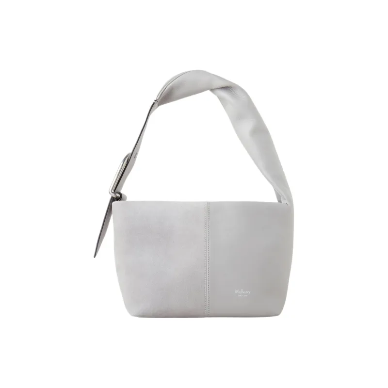 Mulberry Matte Smooth Calfskin And Goat Suede Half Moon Bag Hobo Bag Small Square Handbag Small Size Women's Light Gray-0