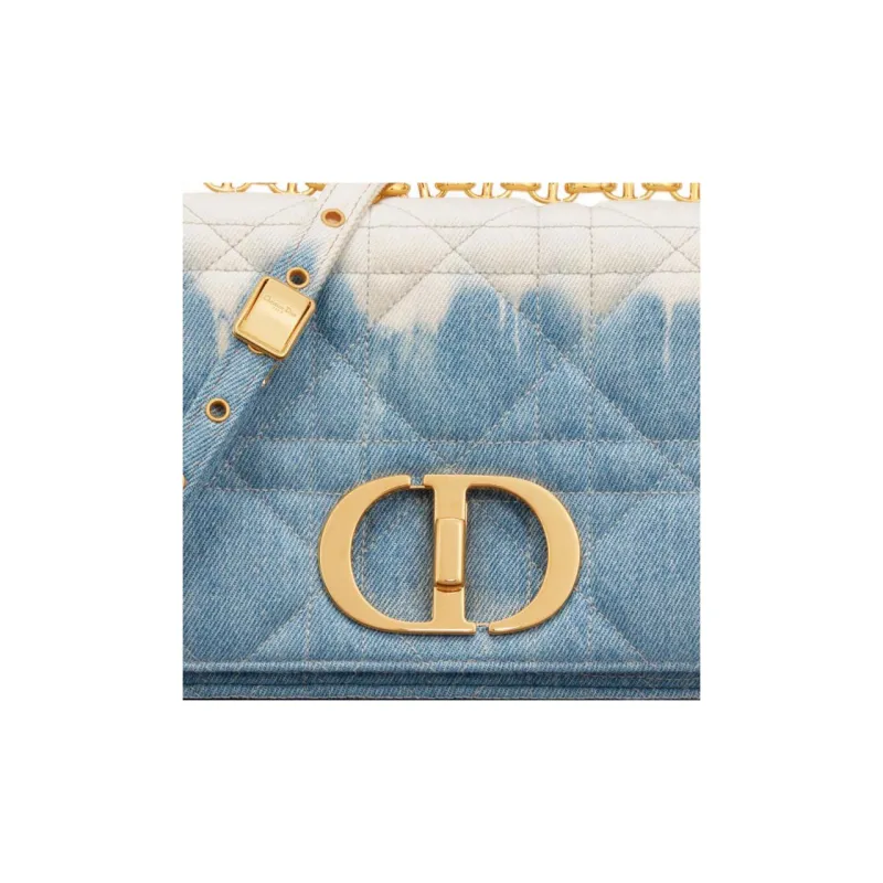 DIOR Caro Denim Crossbody Bag Medium Size Women's Brown Blue-6