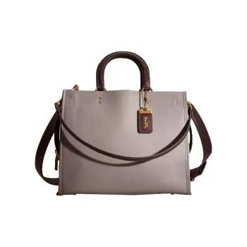 COACH Rogue Glove Tanning Tote Bag Shopping Bag Handbag Shoulder Bag Large Size Women's Brass With Light Gray Accents