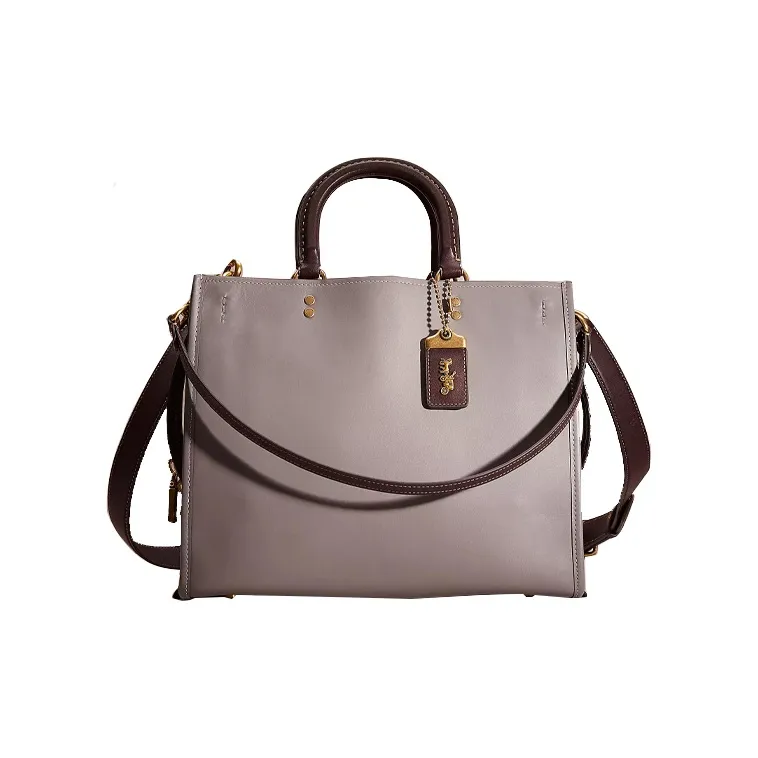 COACH Rogue Glove Tanning Tote Bag Shopping Bag Handbag Shoulder Bag Large Size Women's Brass With Light Gray Accents-0