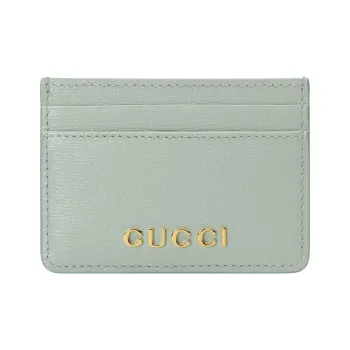 GUCCI Leather Card Holder Women's Light Green