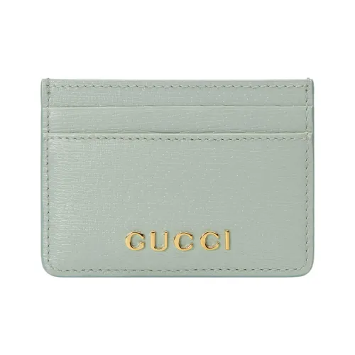 GUCCI Leather Card Holder Women's Light Green