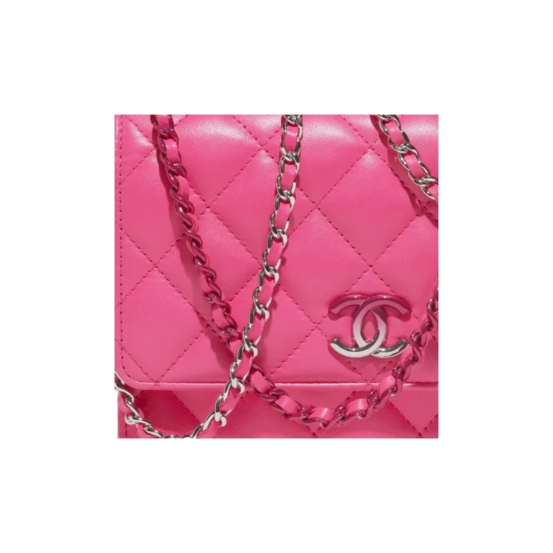 CHANEL Lambskin One Shoulder Crossbody Clutch Women's Peach Red-2