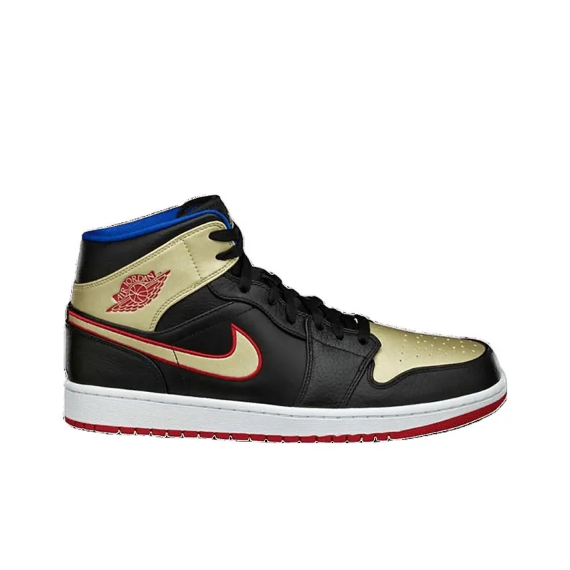 Jordan 1 Mid Black Gold Red-1