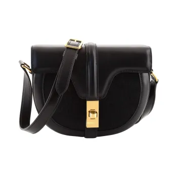 CELINE Besace Cowhide With Horsehair Saddle Bag Shoulder Bag Crossbody Bag Small Size Women's Black