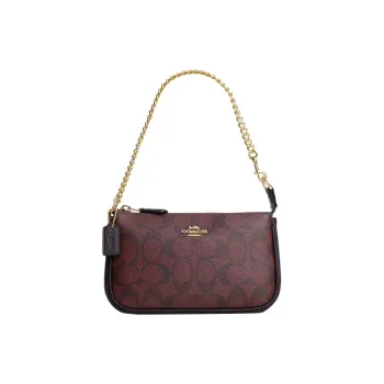 COACH Nolita Canvas With Leather Shoulder Bag Handbag Shoulder Bag Women's Gold & Dark Red Multiple Colors
