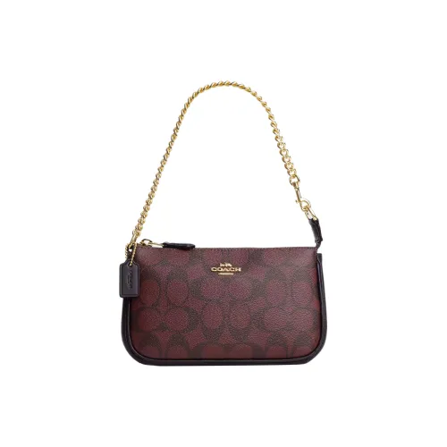 COACH Nolita Canvas With Leather Shoulder Bag Handbag Shoulder Bag Women's Gold & Dark Red Multiple Colors
