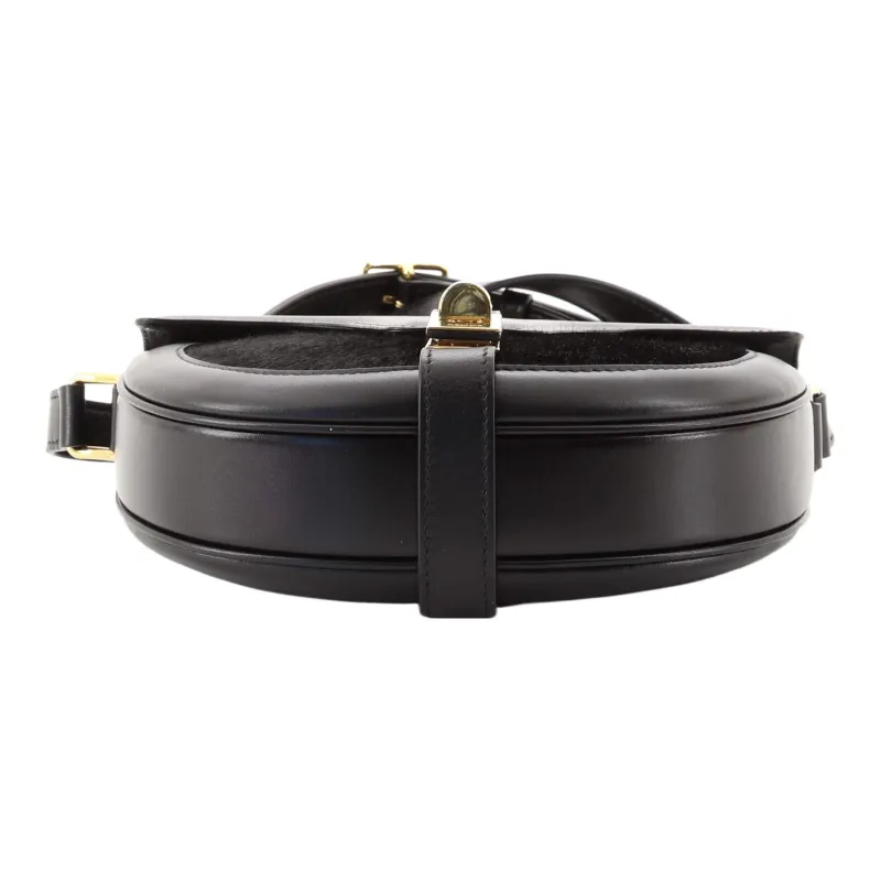 CELINE Besace Cowhide With Horsehair Saddle Bag Shoulder Bag Crossbody Bag Small Size Women's Black-3