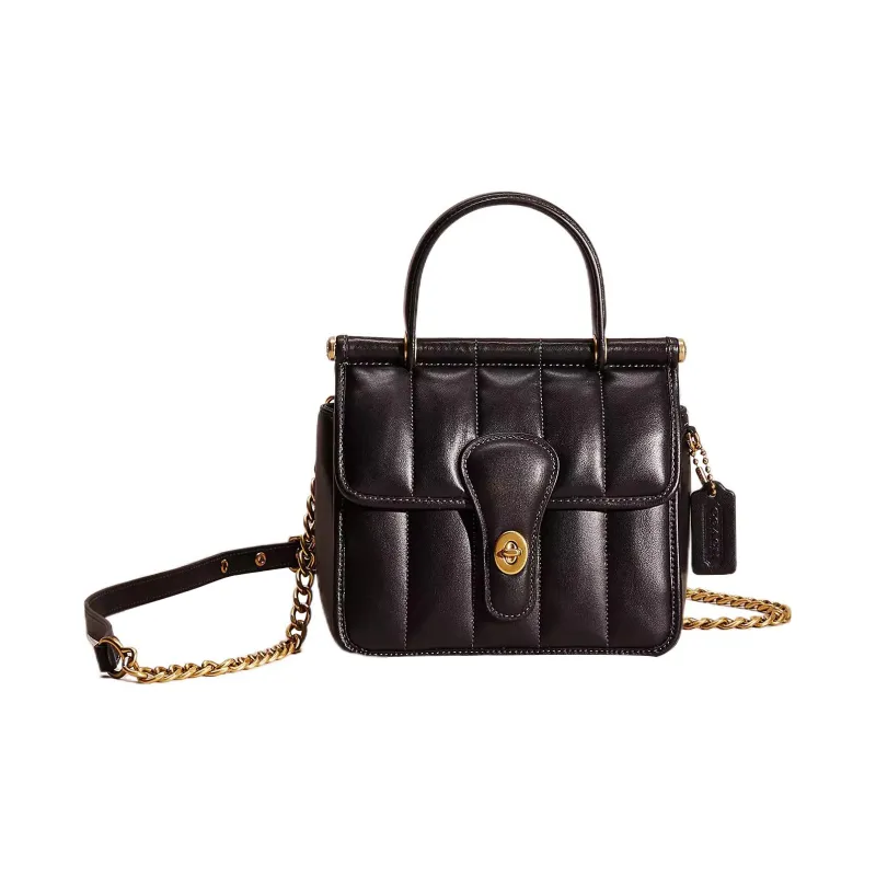COACH Willis Leather Square Bag Handbag Shoulder Bag Women's Brass & Black-0
