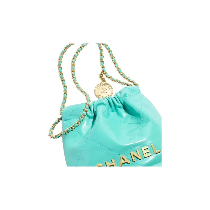 CHANEL 22Bag Shiny Calfskin Bucket Bag, Shoulder Bag, Crossbody Bag Women's Turkish Blue-2