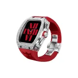 Titanium Alloy Rhinestone-Embellished+Red Strap