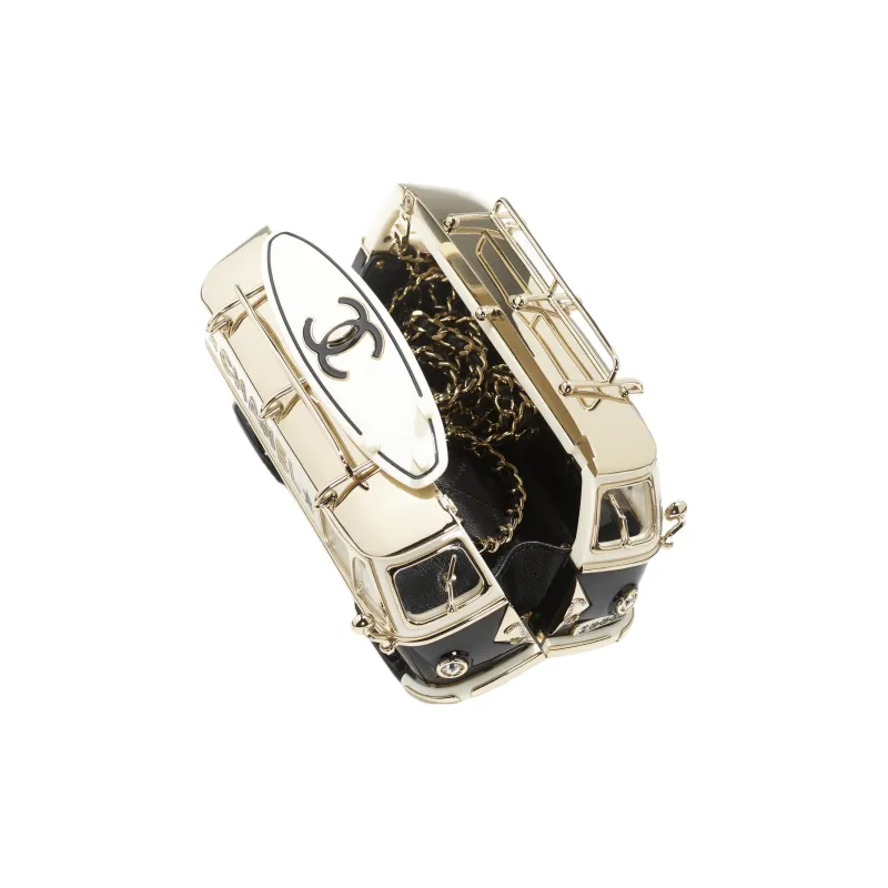CHANEL Resin Glass Enamel Rhinestone Evening Bag Shoulder Bag Regular Women's Black & White & Gold-2