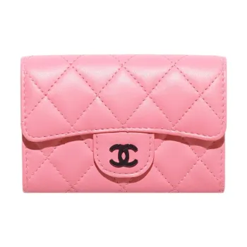 CHANEL Sheepskin Card Holder Women's Coral Pink