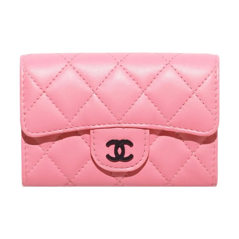 CHANEL Sheepskin Card Holder Women's Coral Pink-0