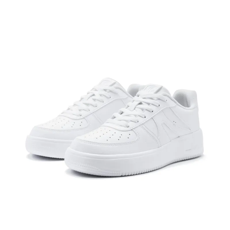 QIAODAN Cushioned Slip Resistant Breathable Low Top Skateboard Shoes Women's White-2