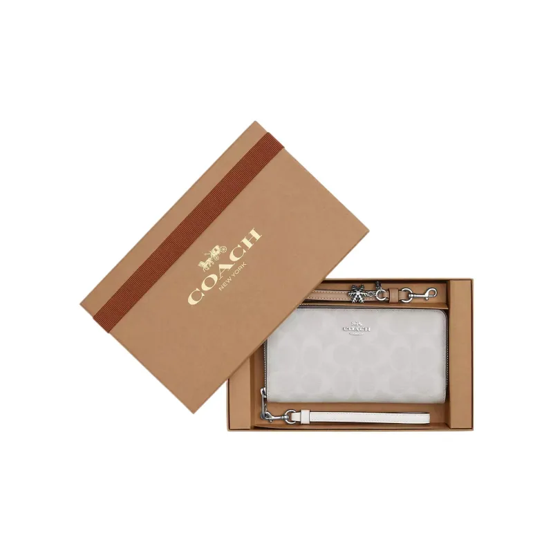 COACH Zip Around Coated Canvas With Smooth Leather Coin Purse Wallet Small Size Women's White-2