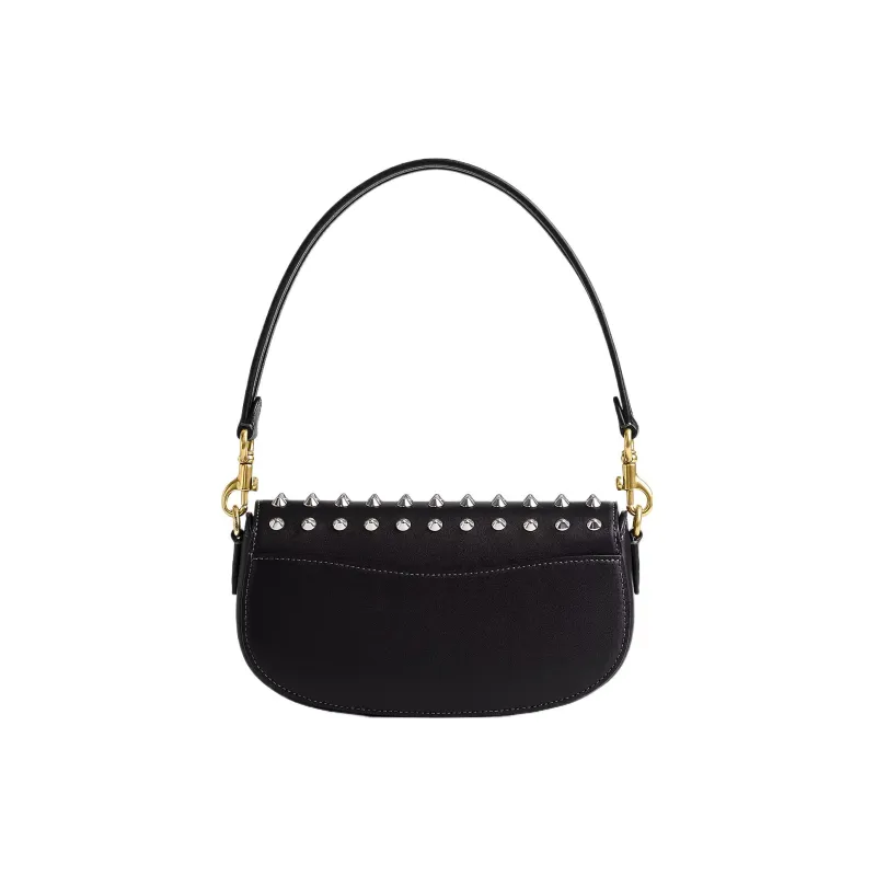 COACH Zip Shoulder Bag Glove Tanning Saddle Bag Handbag Shoulder Bag Medium Size Women's Black-2