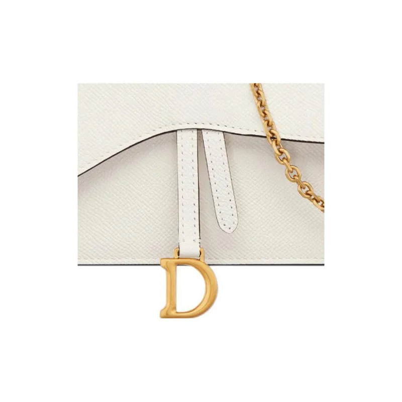 DIOR Saddle Grained Calfskin Saddle Bags One Shoulder Crossbody Clutches Women's White-5