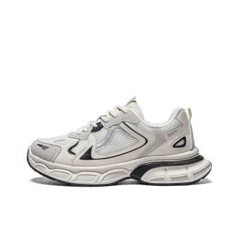 RENBEN Anti Slip Wear Resistant Breathable Height Increasing Low Top Chunky Sneakers 4.5cm Women's Beige Gray