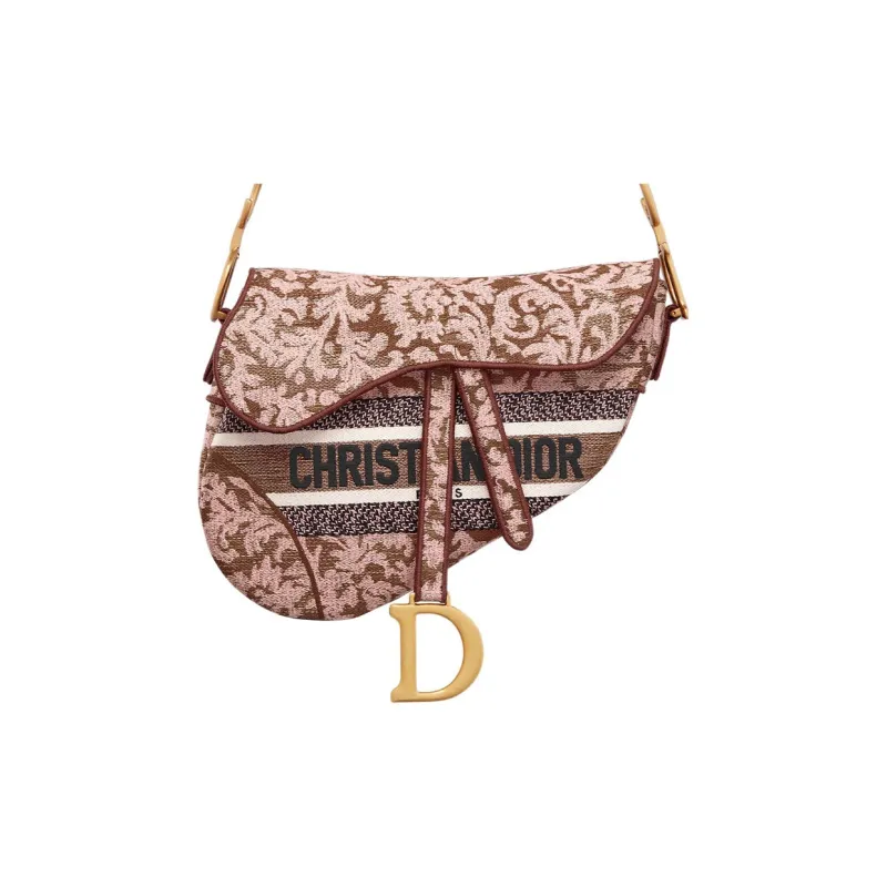 DIOR Embroidery Saddle Bag, Shoulder Bag, Crossbody Bag, Handbag Women's Pink-5