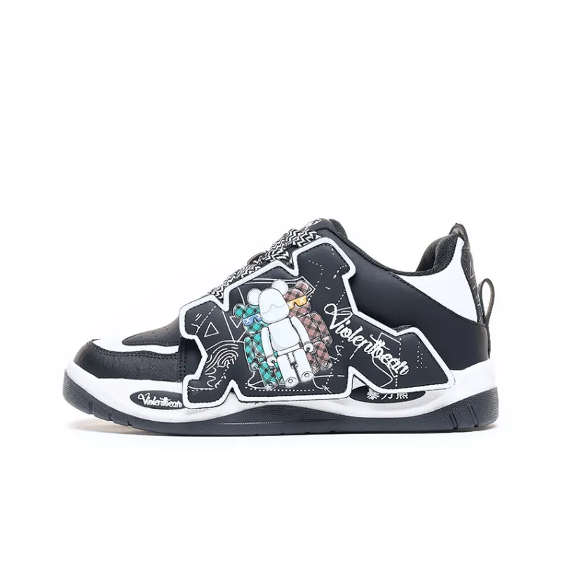 Violentbear Balance Abrasion Resistant Lightweight Slip Resistant Low Top Skateboard Shoes Unisex White Black-1