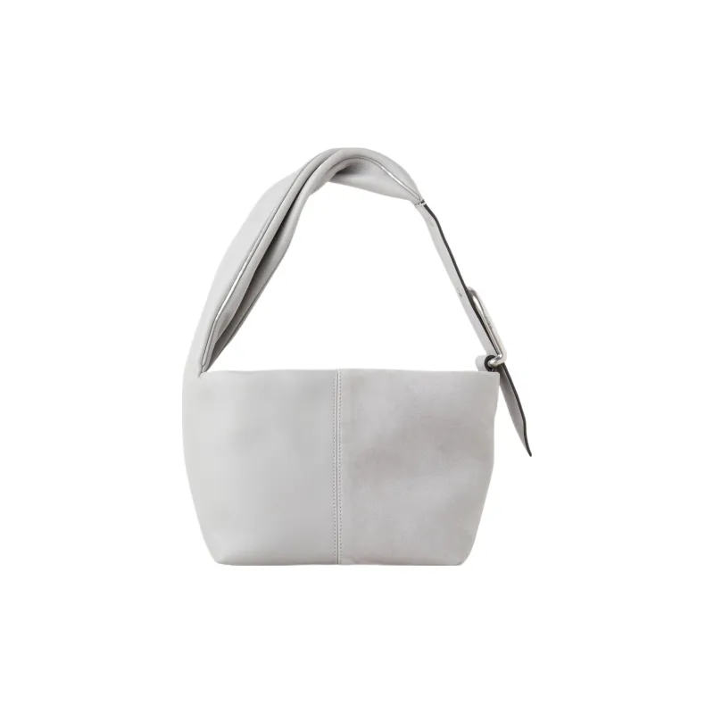 Mulberry Matte Smooth Calfskin And Goat Suede Half Moon Bag Hobo Bag Small Square Handbag Small Size Women's Light Gray-2