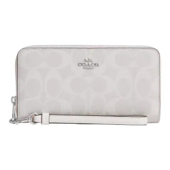 COACH Zip Around Coated Canvas With Smooth Leather Coin Purse Wallet Small Size Women's White
