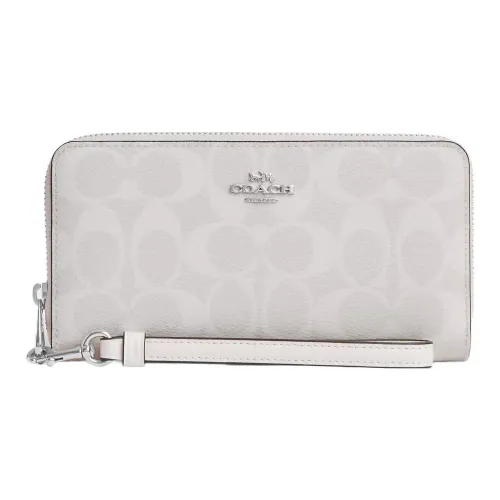 COACH Zip Around Coated Canvas With Smooth Leather Coin Purse Wallet Small Size Women's White