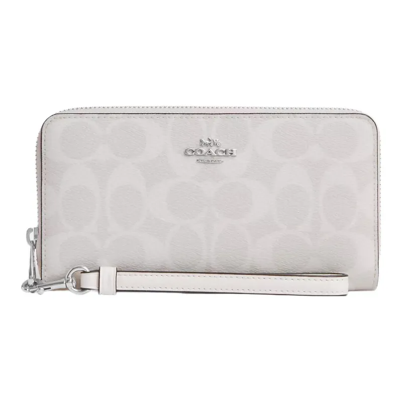 COACH Zip Around Coated Canvas With Smooth Leather Coin Purse Wallet Small Size Women's White-0