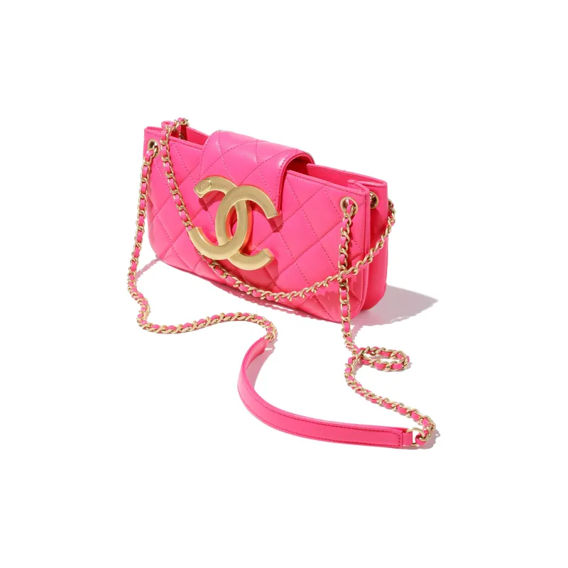 CHANEL Sheepskin Baguette Bag, Shoulder Bag, Crossbody Bag Women's Peach Pink-1