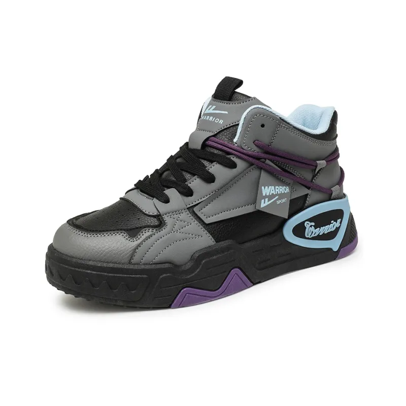 Warrior Coverage Thermal Cushioning Abrasion Resistant Height Increasing High Top Skateboard Shoes Men's Black Gray-2