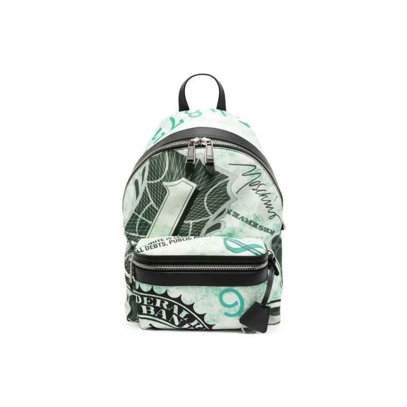 MOSCHINO Calfskin Backpack Men's Mint Green With Black Accents-0