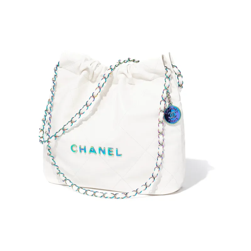 CHANEL 22Bag Shiny Calfskin Handbag, Shoulder Bag Small Size Regular Women's White-1