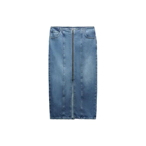 ZARA Denim Long Skirts Women's Blue